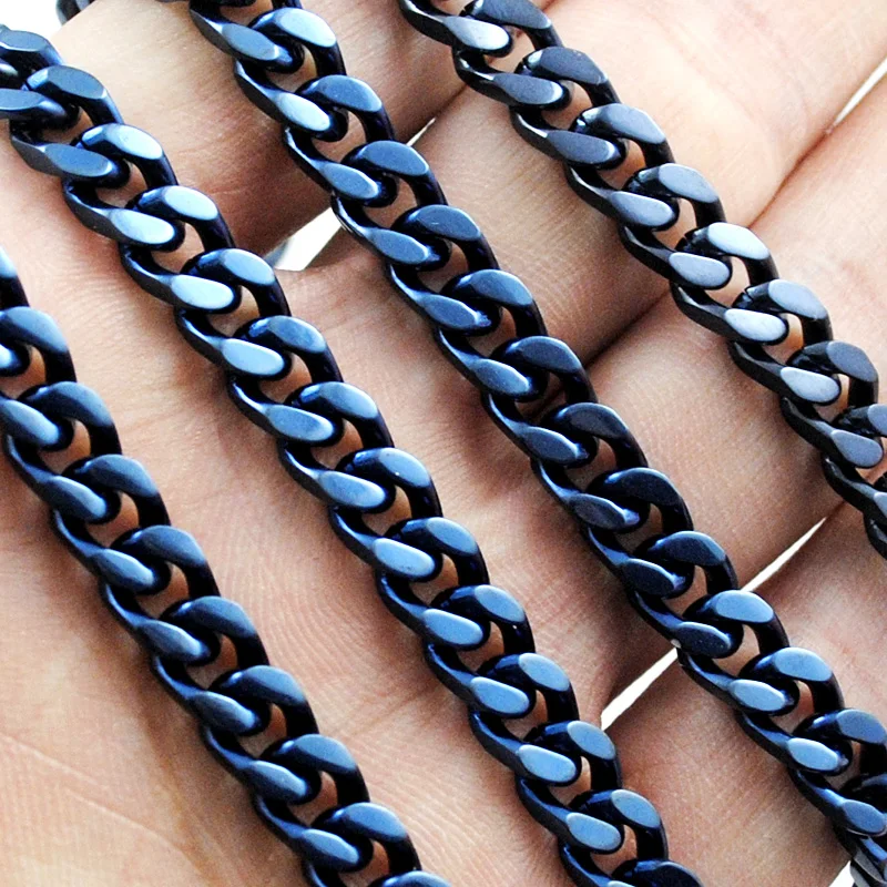 

Cool Summer Style Blue 316L Stainless Steel Chain Necklace For Men Punk Rock Jewelry Classic Christmas Party Gift KN508