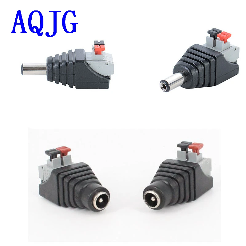 

50pcs Adapter plug DC 5.5 x 2.1 mm male to Terminal Block with push button 2pin connector 5.5*2.1MM female socket Connector