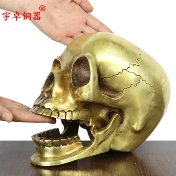 

Unique art # PUNK COOL # Metal death ROCK #2019office home TOP Fashion decorative art Skull Heads brass statue