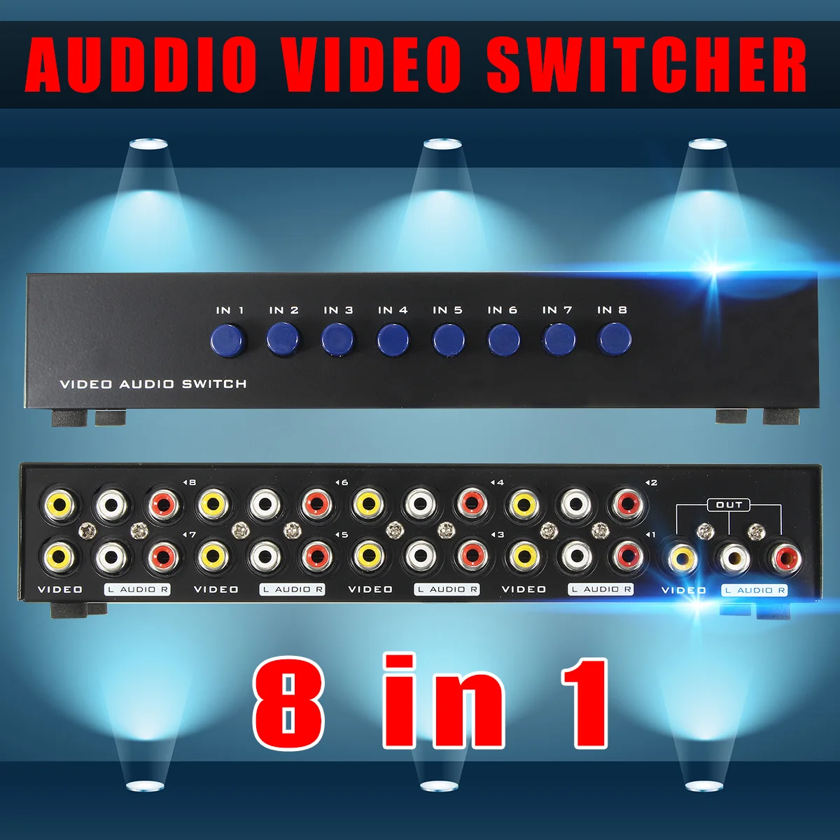 

8 Ports Composite 3 RCA Video Audio AV Switch Splitter Box Selector 8 In 1 Out 8x1 for HDTV LCD Projector DVD