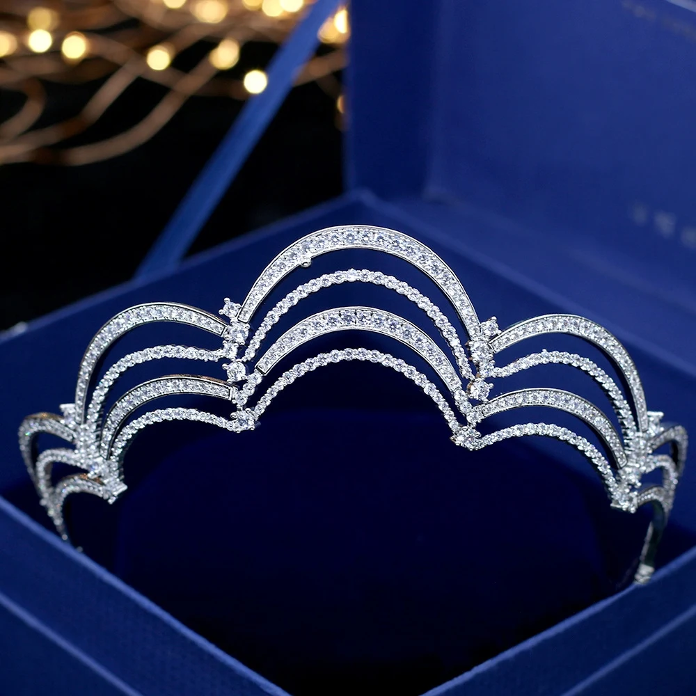 

Paved Full Cubic Zircon Tiara Vintage Zirconia Crown CZ Diadema Bridal Coroa Wedding Hair Accessories Bijoux Cheveux WIGO1334