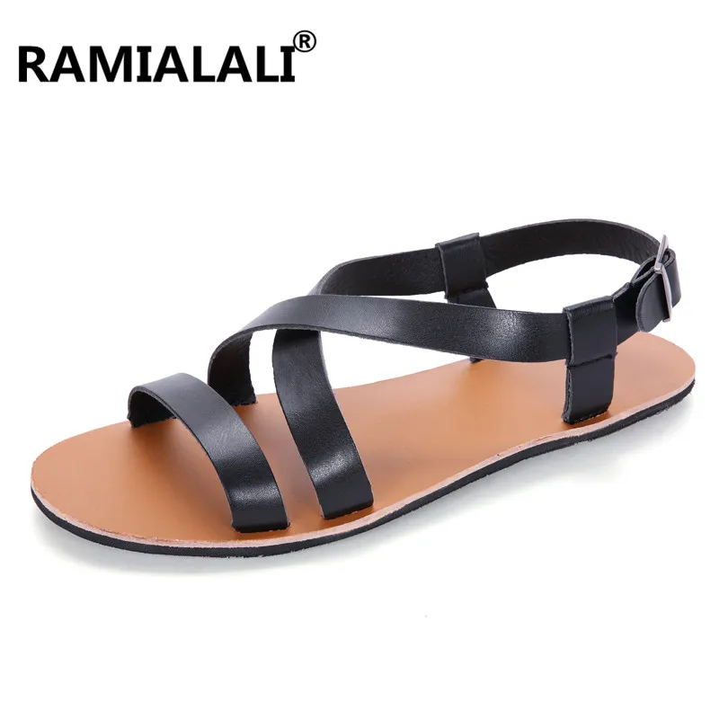 

Ramialali Mens Sandals Split Leather Summer Beach Casual Shoes Men Handmade Breathable Fisherman Shoe Zapatos Hombre