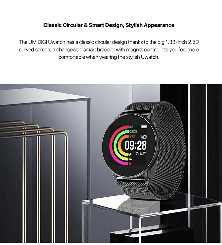 UMIDIGI UMI Uwatch Milanese Version 1.33 Inch 2.5D IPS Touch Color Screen Smart Watch Waterproof Support Custom Wallpaper Sport Mode for Android iOS