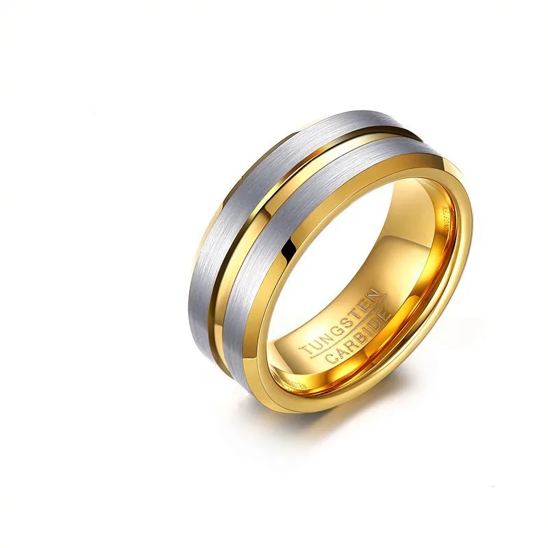 

8MM Men's Tungsten Carbide Wedding Band Two Tone Black Ring for Men Rainbow Grooved on Brushed Center Beveled Edges Male Jewelry