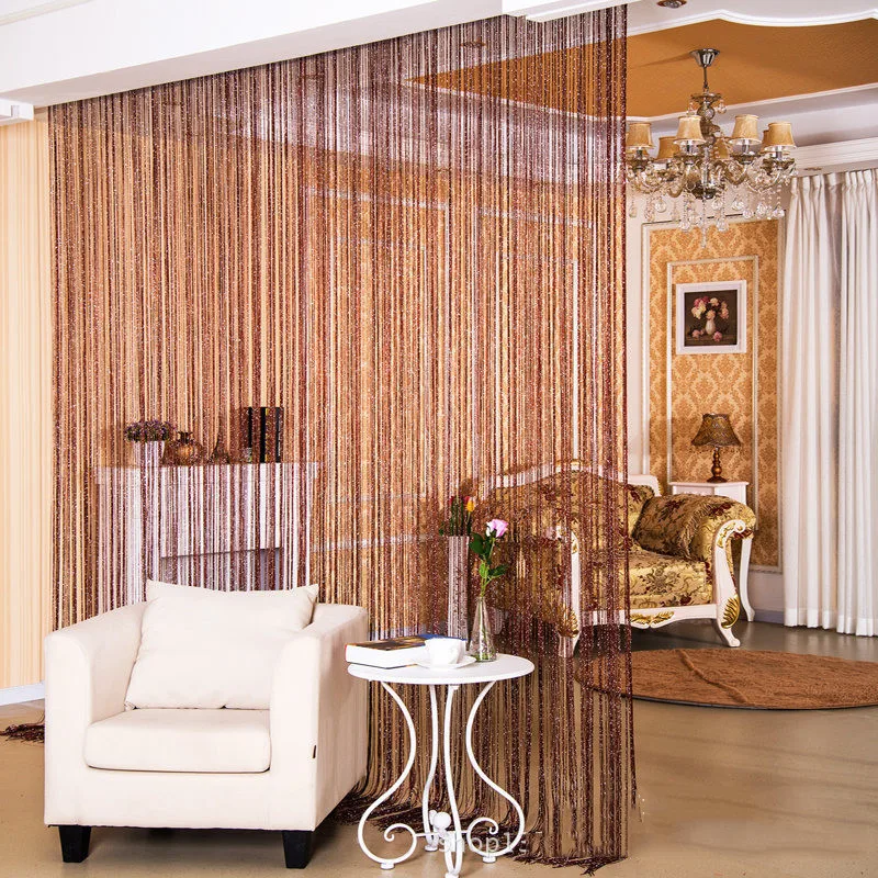 Decoración del hogar 100x200 cm borla brillante Flash línea de plata cortina ventana divisor transparente cortina puerta tratamiento