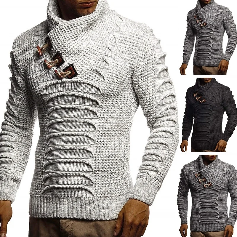 

Men's Sweater Knitted Shawl Turtleneck Sweater Pullover Winter Long Sleeve Hip Hop Streetwear Pullover Slim Man's Sweater