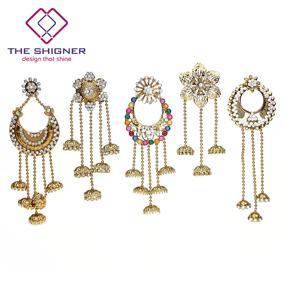 THE SHIGNER Bollywood Jewelry Wedding Long Chain Indian Padmavati & Bahubali Devsena Jhumka Jhumki Dangle Earrings for Women