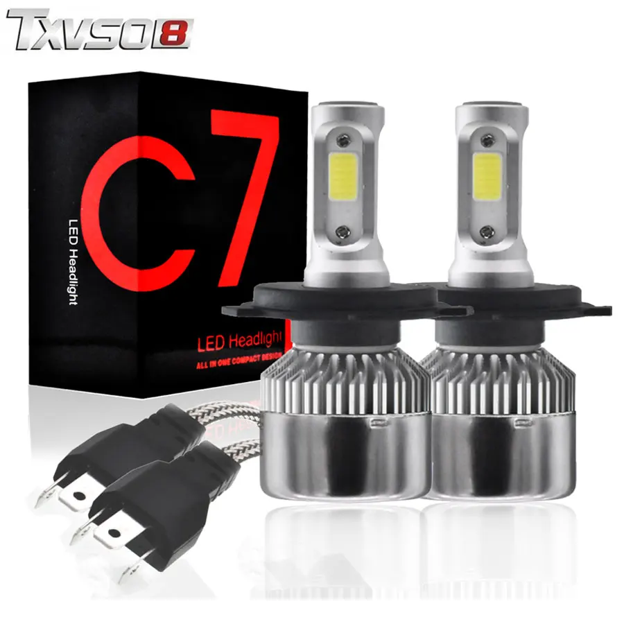 

TXVSO8 2Pcs h4 led car headlight bulbs Kit With COB Chips 6000K 55W led Fog Headlamp Bulb 12V Auto Front light bulbs for cars