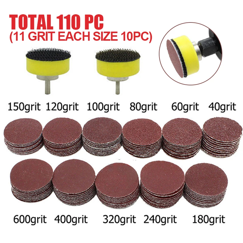 110pcs 1 inch 40-600 Grit Sanding Disc with 2.3mm 3mm Shank Polishing Pad Abrasive Tool Set