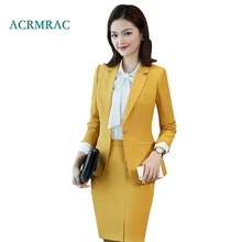 ACRMRAC женский костюм Новые весенне-осенние однотонные тонкие однобортные блейзеры Юбка Деловой деловой костюм с юбкой