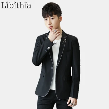 

Men Patchwork Color Collar Blazers One Buttons M-3XL Non-ironing Dress Wedding Work Blazers Wine Red Navy Blue Black Grey T138