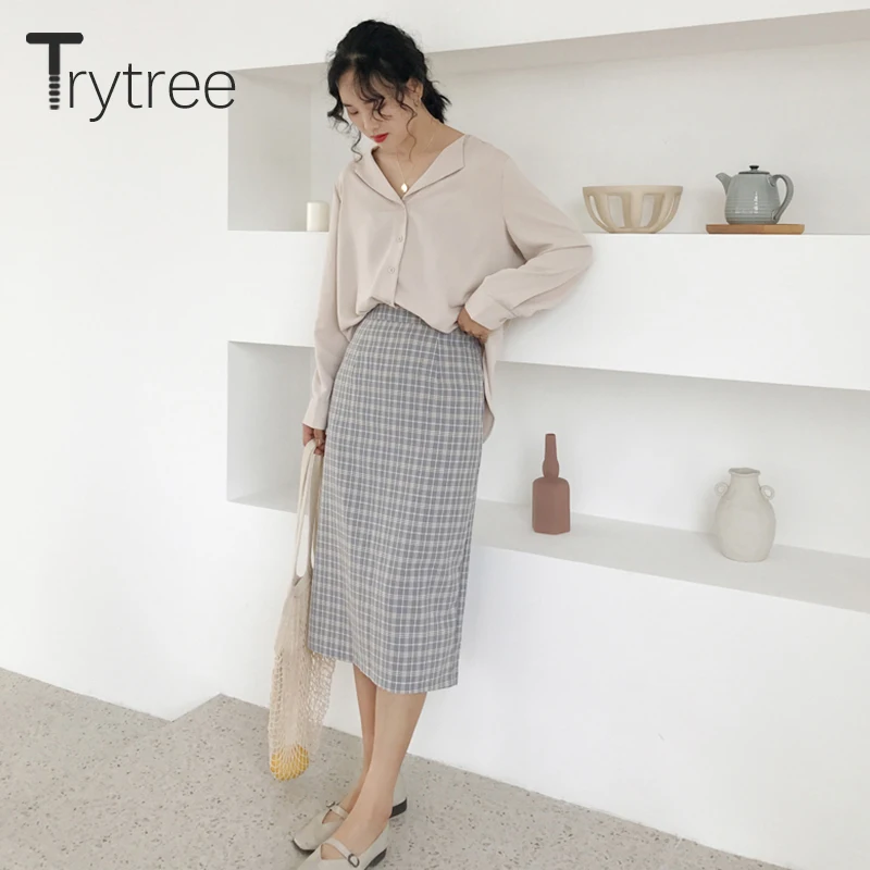 Женская блузка Trytree Повседневная рубашка из полиэстера с треугольным вырезом и