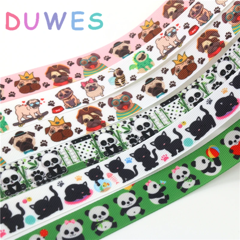 

DUWES 50 ярдов панда Животные Собака Кошка Печатный Grosgrain ленточный аксессуар бант для волос украшение головной убор оптовая продажа DIY OEM D1108