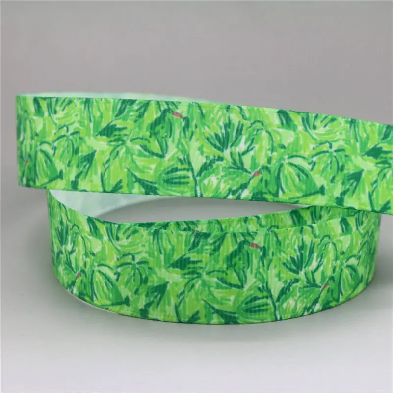 DUWES 50yards flowers tree Printed Grosgrain Ribbon Accessory hairbow headwear decoration DIY D1107