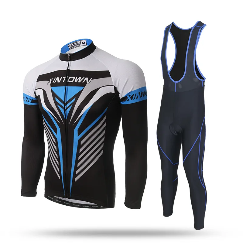 

New Long Sleeve Cycling Sets Blue Blacke Anti-sweat Breathable Jersey and GEL Pad Bib Pants Bike Bicycle Jersey Suit Ciclismo