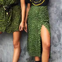 Weekeep Высокая Сплит зеленая леопардовая юбка женская элегантная Высокая уличная юбка женская
