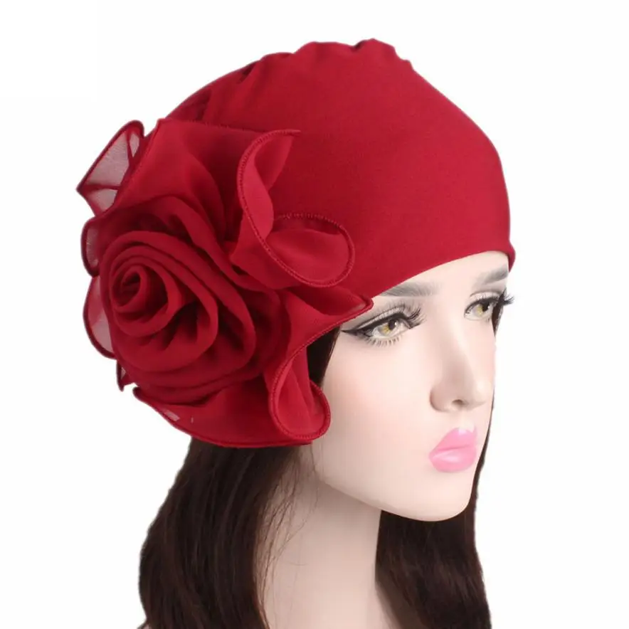 Модные темпераментные женские ретро сплошной цвет шляпа край большой цветок стрейч мода однотонный, стрейч Ретро шляпа - Цвет: Red