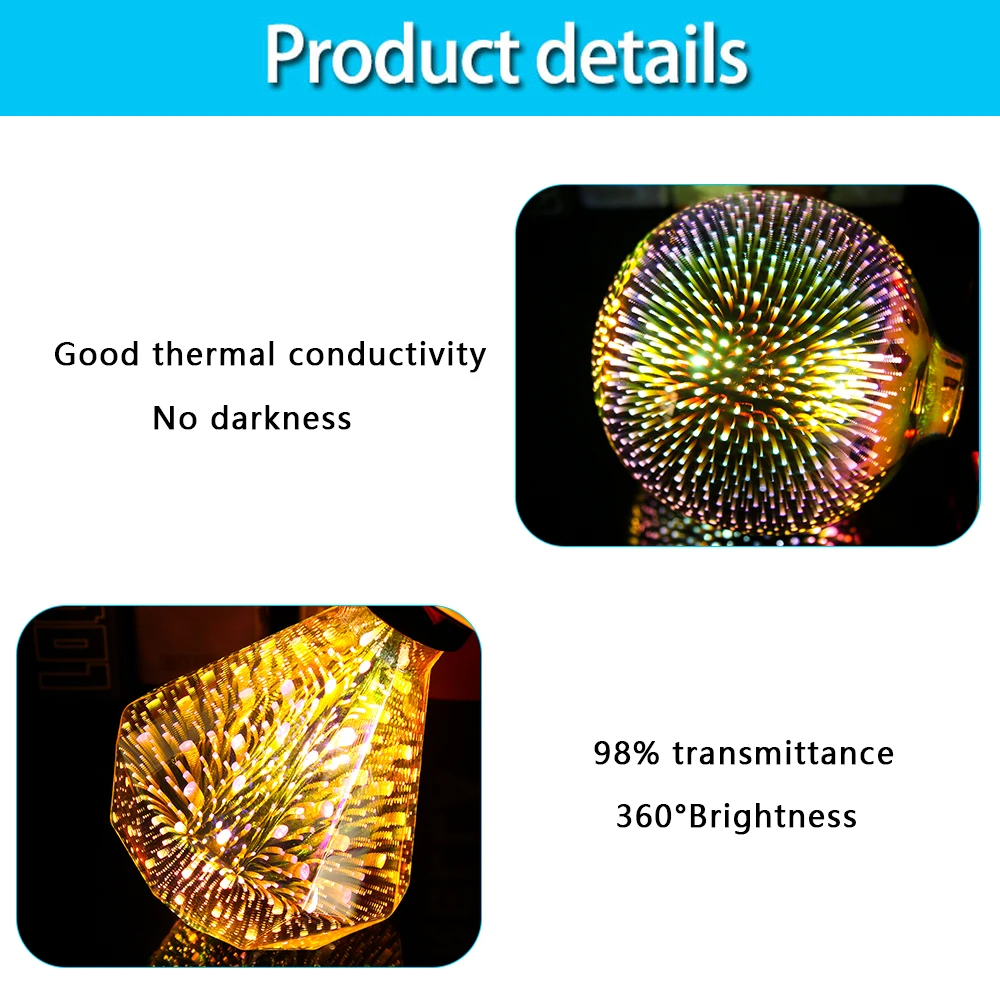 3D красочный фейерверк светодиодный лампочка эдисона E27 220V лампа украшение Новинка свет G125 плоская дрель Праздничная Свадебная вечеринка ампул