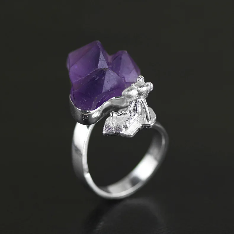 

CMAJOR Original 925 Sterling Silver Amethyst Iceberg Polar Bear Open Rings Women Girls Vintage Designer Fine Jewelry Wholesale