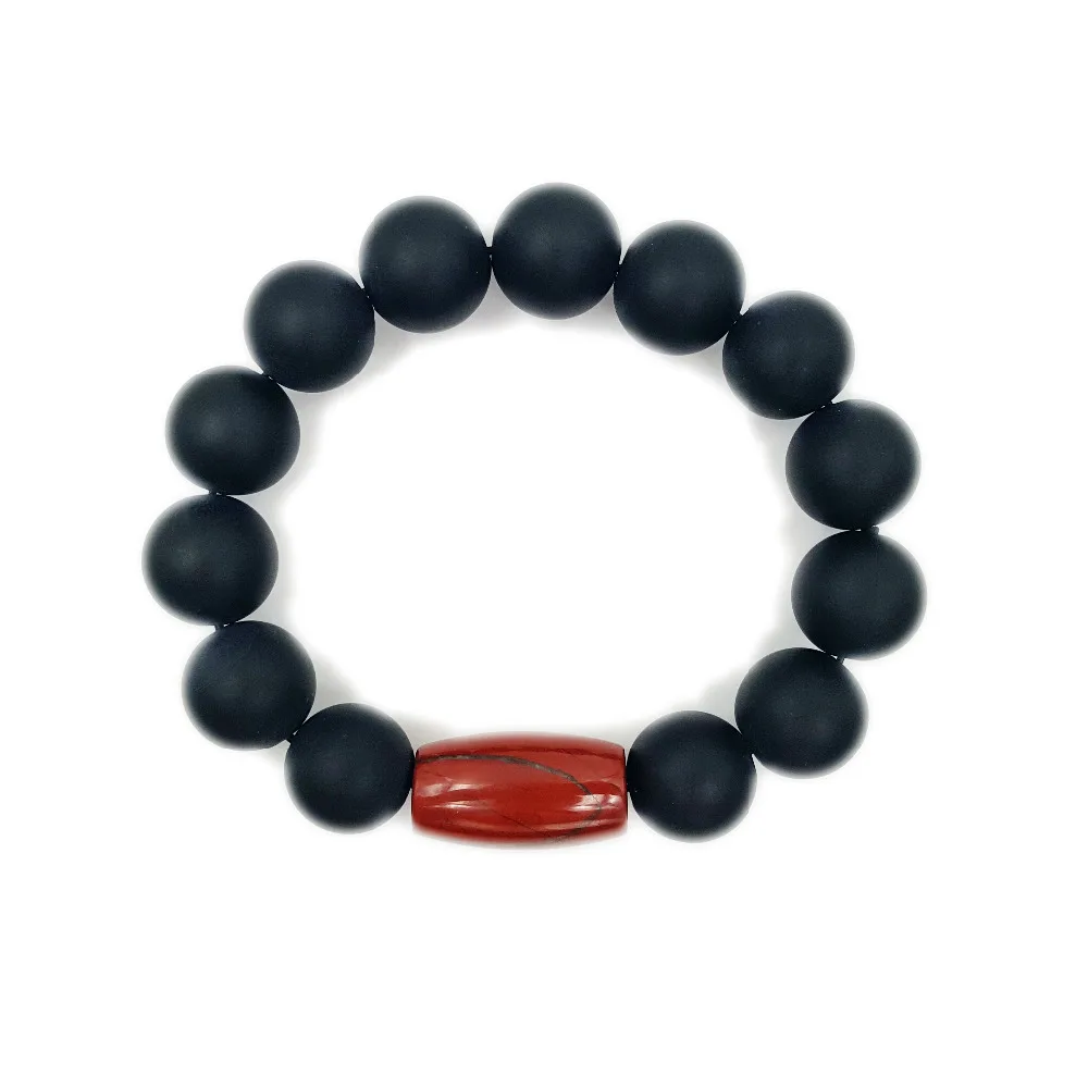 Billige Natürliche Stein Matte Schwarz Onyx 16mm Runde Perlen   Rot Jaspers Männer oder Frauen Armband 9 \