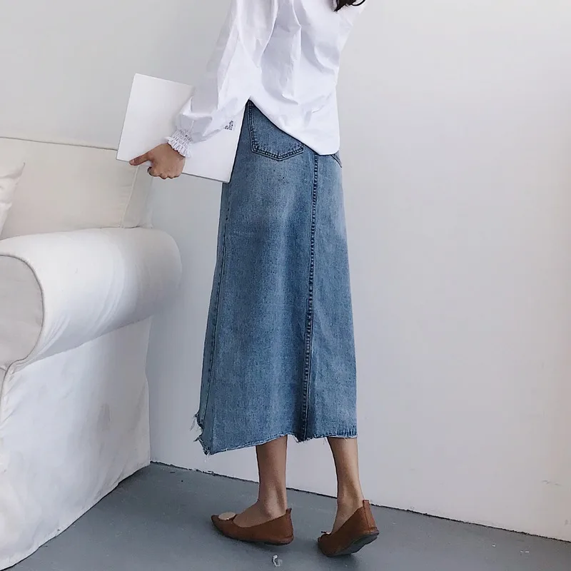 EXOTAO Irregular Mid Long Saia Feminina Cintura Alta High Split Chic A-Line Jeans Skirt Sexy Stretch Denim Skirts 2018 Vintage EXOTAO Irregular Mid Long Saia Feminina Cintura Alta High Split Chic A-Line Jeans Skirt Sexy Stretch Denim Skirts 2018 Vintage