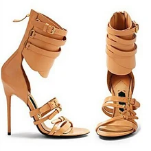 Летние Стильные женские сандалии-гладиаторы с пряжкой на ремешке; ботильоны в европейском стиле; модные сапоги для верховой езды на молнии с узкими лентами сзади