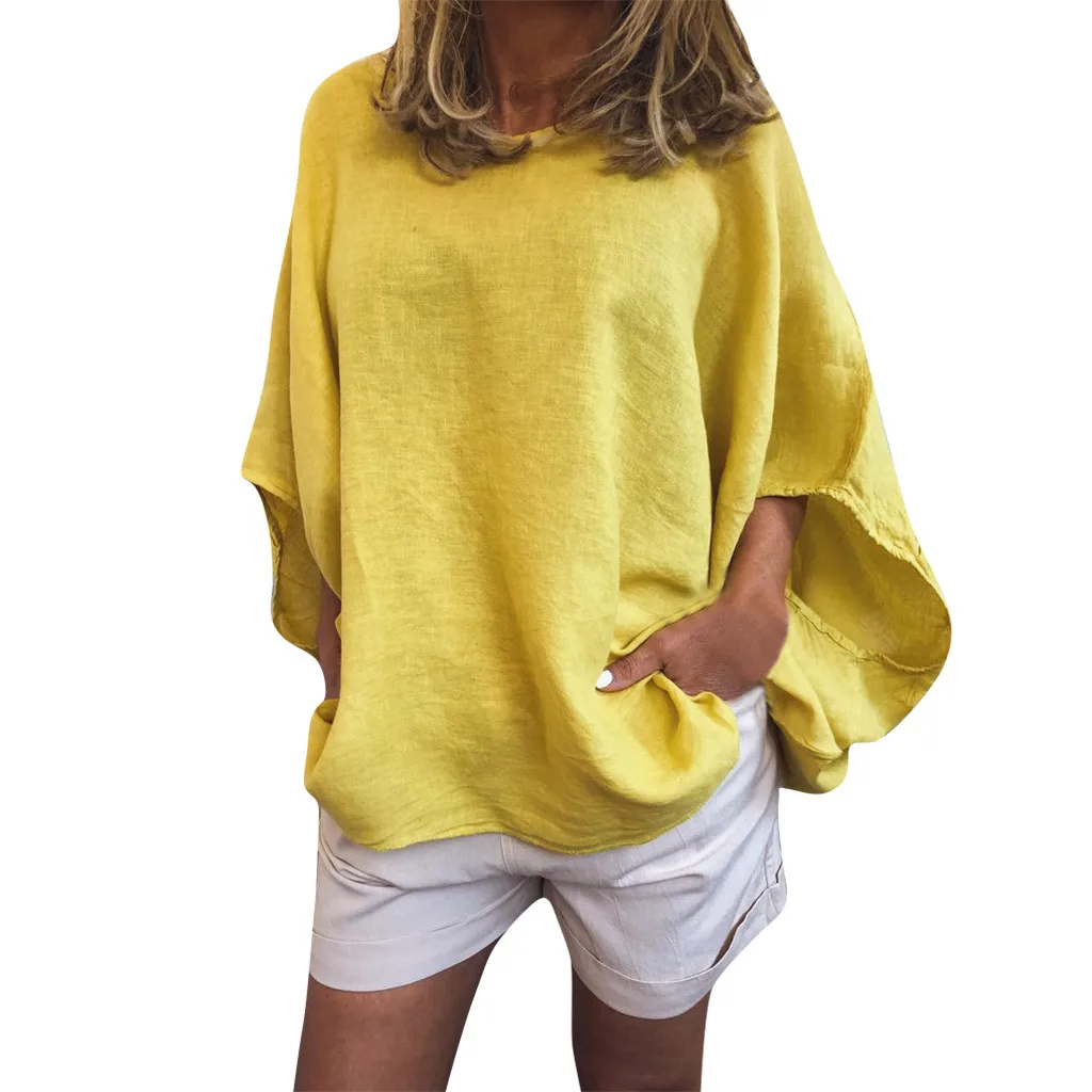 

T Shirt Women Casual Loose Linen Lantern sleeve Soild Daily Lady Tanic Shirt Summer Tops Women Tshirts tops mujer verano