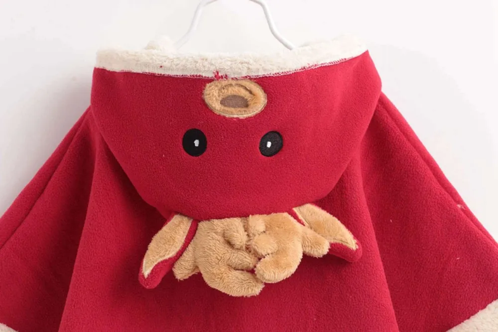 Модная зимняя накидка из мягкого флиса с капюшоном и рождественским оленем для маленьких девочек; детская верхняя одежда; пальто; MT346