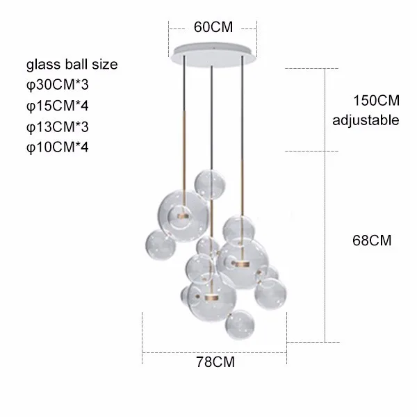 Современный светодиодный подвесной светильник с прозрачным стеклянным шаром, роскошная домашняя Подвесная лампа для гостиной, столовой, люстра для ресторана - Цвет корпуса: 3 light 14 ball