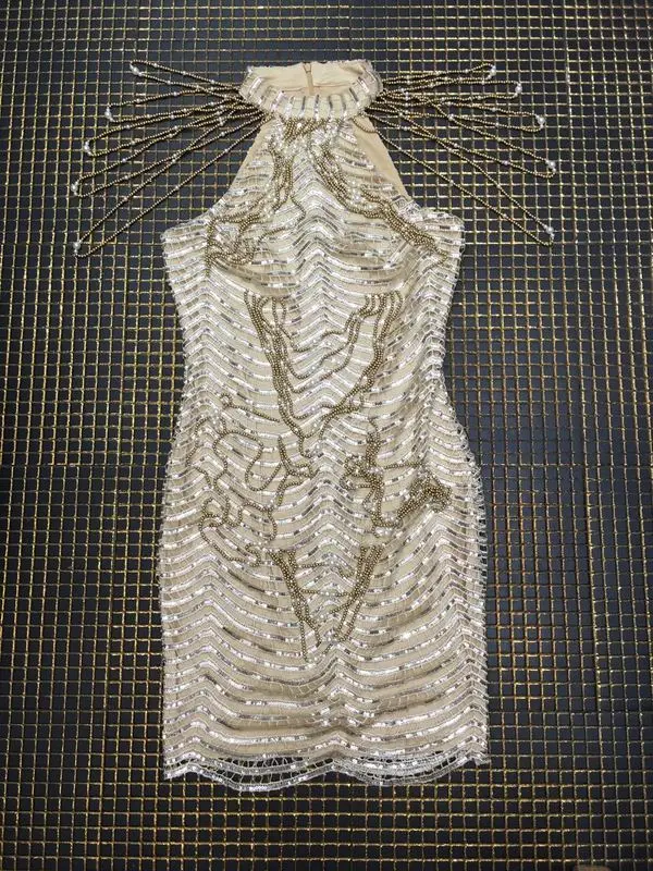 Leger Babe, летнее женское платье с блестками, роскошное, бисероплетение, Vestido, мини, винтажное, облегающее платье, Холтер, Клубные, вечерние, блестящие платья, Vestidos - Цвет: as picture