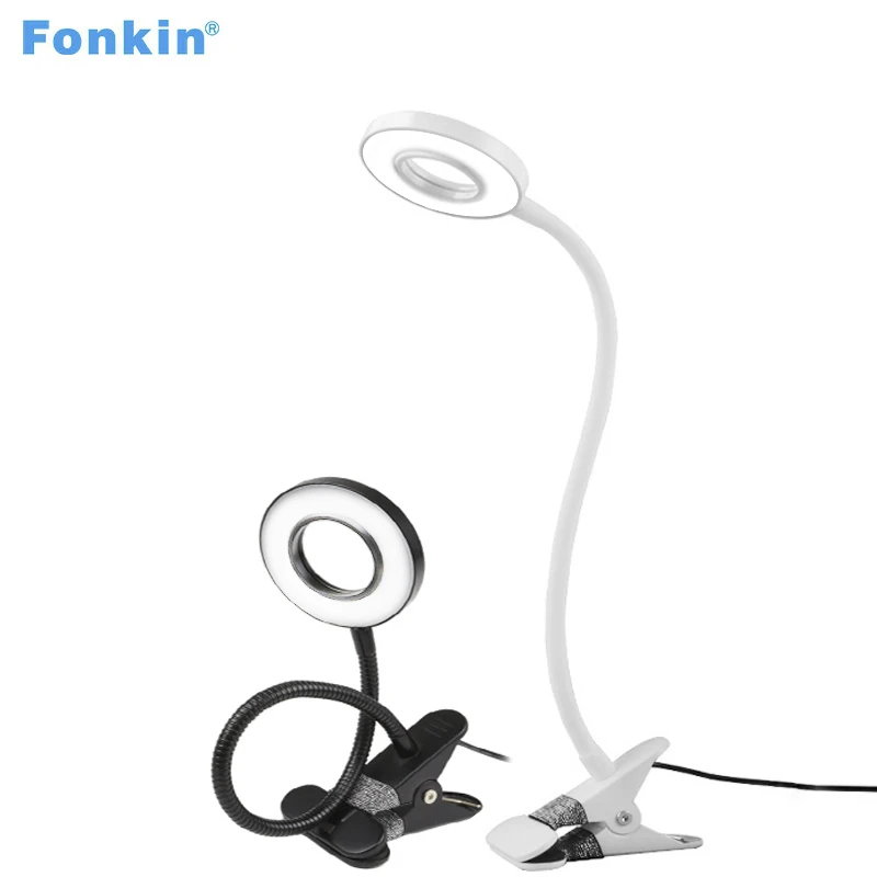 

Fonkin Usb Table Lamp Clip Office LED Desk Lamp Dimmable Flexible Gooseneck Book Light For Bed Study Reading 5DV 6W Aluminum