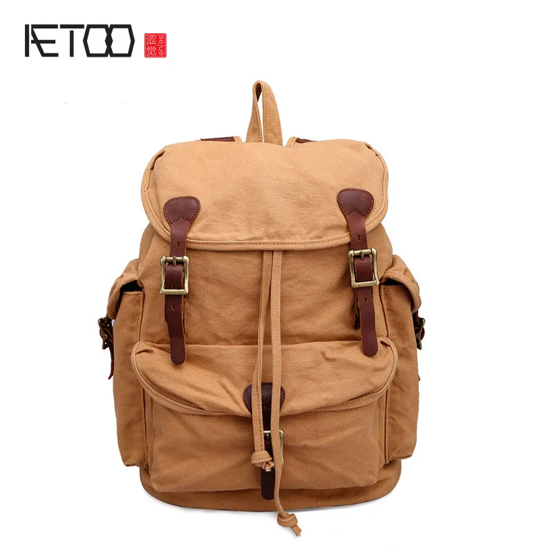 

The new cotton casual canvas backpack quality high-grade mad horse leather shoulder bag