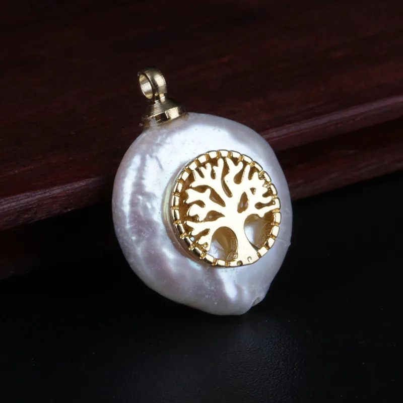gold tiny tree of life charms flat coin natural off white freshwater