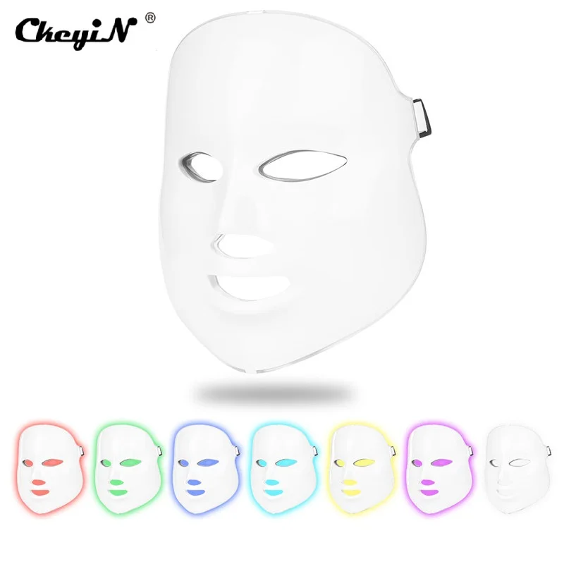 

CkeyiN7 Colors Photon Electric LED Facial Mask With Neck Skin Rejuvenation Anti Acne Wrinkle Removal Beauty Treatment