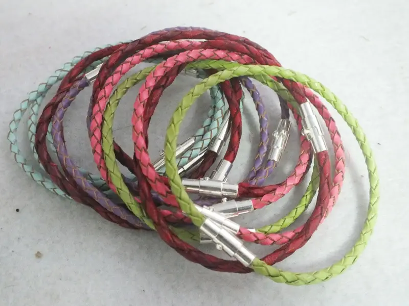 100pcs/lot 3mm 20cm Mixed Color Leather Cord  With Magnetic clasp Gunine Real Leather Cord Bracelet For Charm Jewelry A-3285