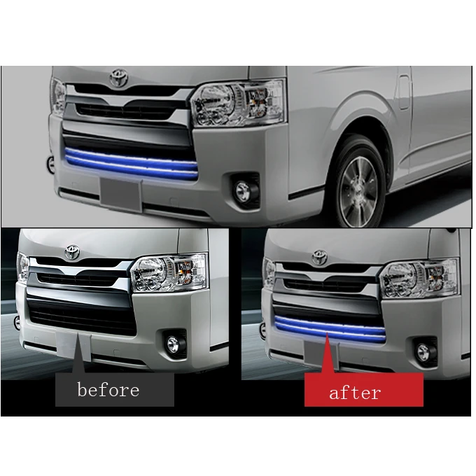 US $123.00 2pcs Blue Led Illuminated Front Bumper Grill Trim Car Styling Cover Accessories For Toyota Hiace 200 4th Normal