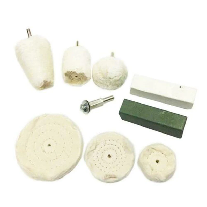 

9Pcs Polishing Kit Dome Goblet Cylinder Mop Buffing Wheel Compound T-Shaped Wheel Grinding Head Band 1/4 Handle Suitable For M
