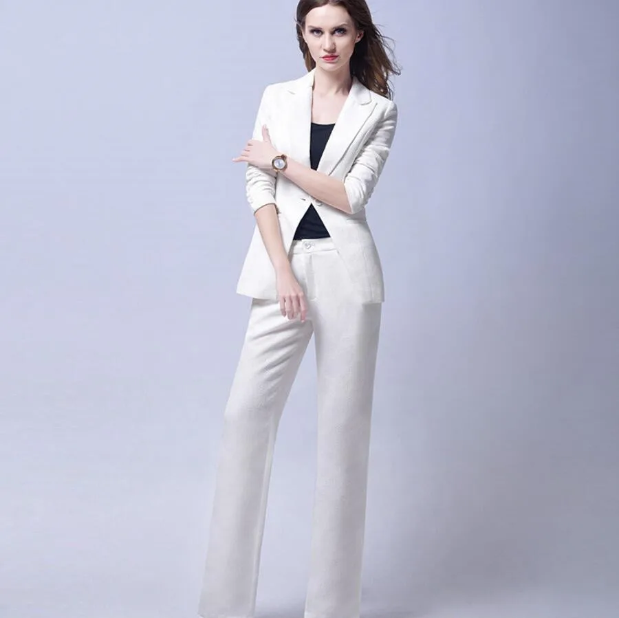 

White Business Formal Elegant Women Suits 2 Piece Sets Blazers And Pants Office Suits Ladies Pants Suits Trouser Suits