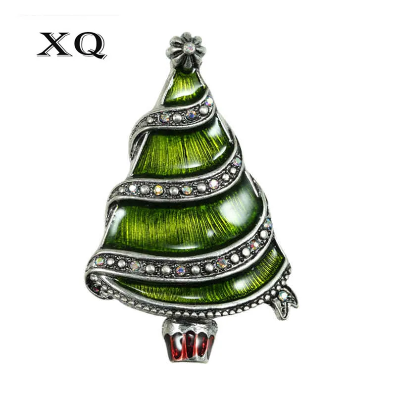 

XQ Free shipping fashion new boy and girl jewelry Zinc alloy vintage silver green Christmas tree brooch Ladies plant accessories