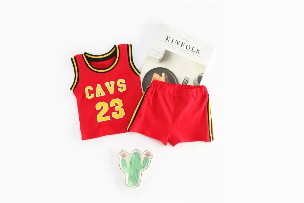 Спортивные костюмы для малышей; коллекция года; комплект летней одежды для маленьких мальчиков; баскетбольные спортивные костюмы для новорожденных; Детские костюмы с принтом цифр для маленьких мальчиков - Цвет: red