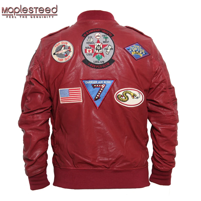 

MAPLESTEED Aviator Bomber Leather Jacket Men's Leather Jackets Black Wine Red Vegetable Tanned Goat Skin Fighting Pilot Coat 096