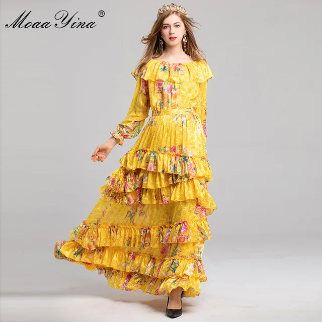 Special Offers MoaaYina Fashion Designer Set Spring Women Long sleeve Slash neck Floral Elegant Tops+Cascading Ruffle Long skirt Two-piece suit Special Offers MoaaYina Fashion Designer Set Spring Women Long sleeve Slash neck Floral Elegant Tops+Cascading Ruffle Long skirt Two-piece suit