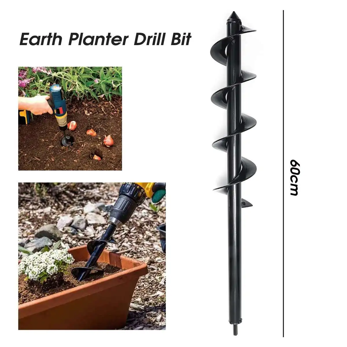 

60X8 Auger Drill Bit Power Garden Planter Augers Shaft Planting Hole Chamfer Reamer Woodworking Power Tools