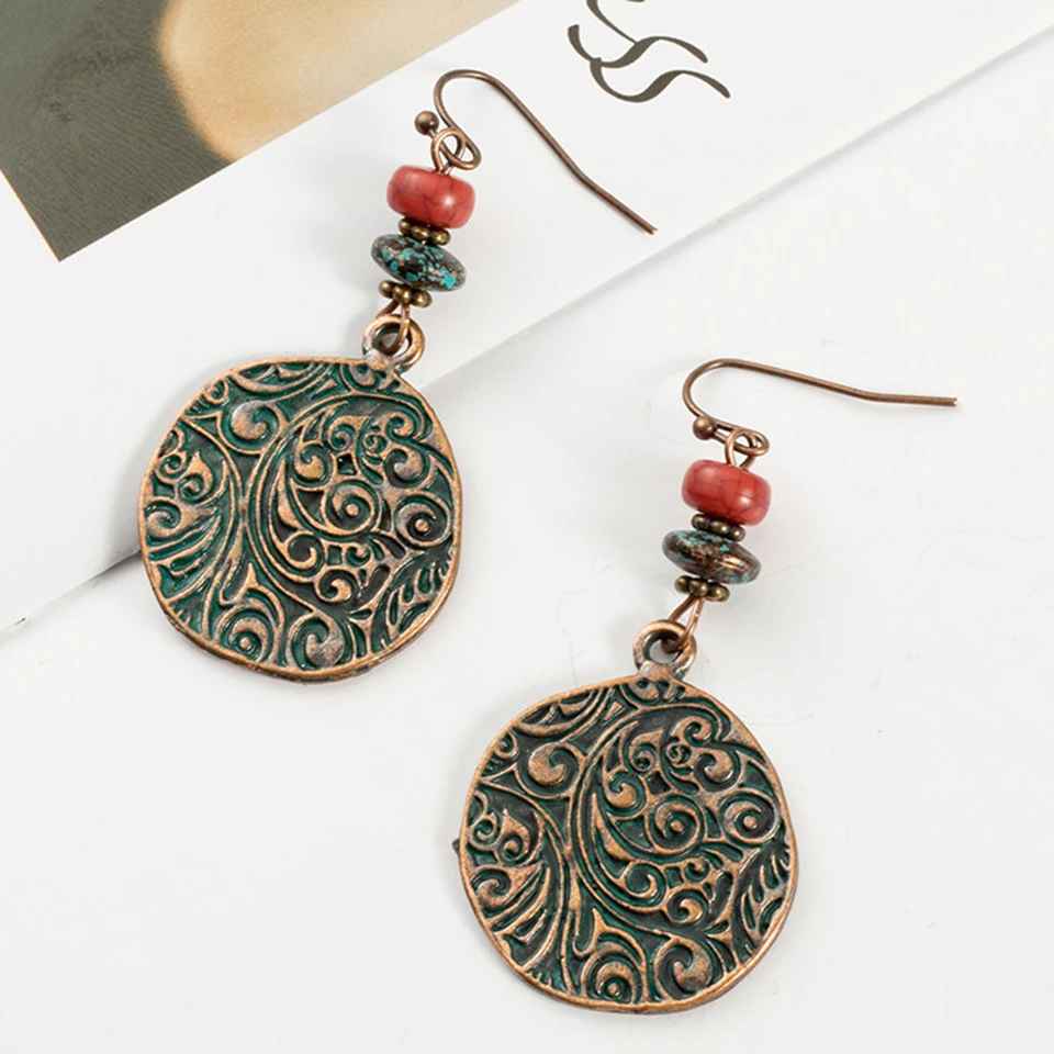 

Bohemian big round circle drop earrings for women Boho natural stones beads dangle earrings earings earing jewelry brinco bijoux