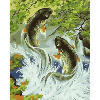 

WONZOM Two Carp Fish-Painting By Numbers,Frameworks coloring Paint by numbers,Wall Art Pictures, Canvas Modular painting