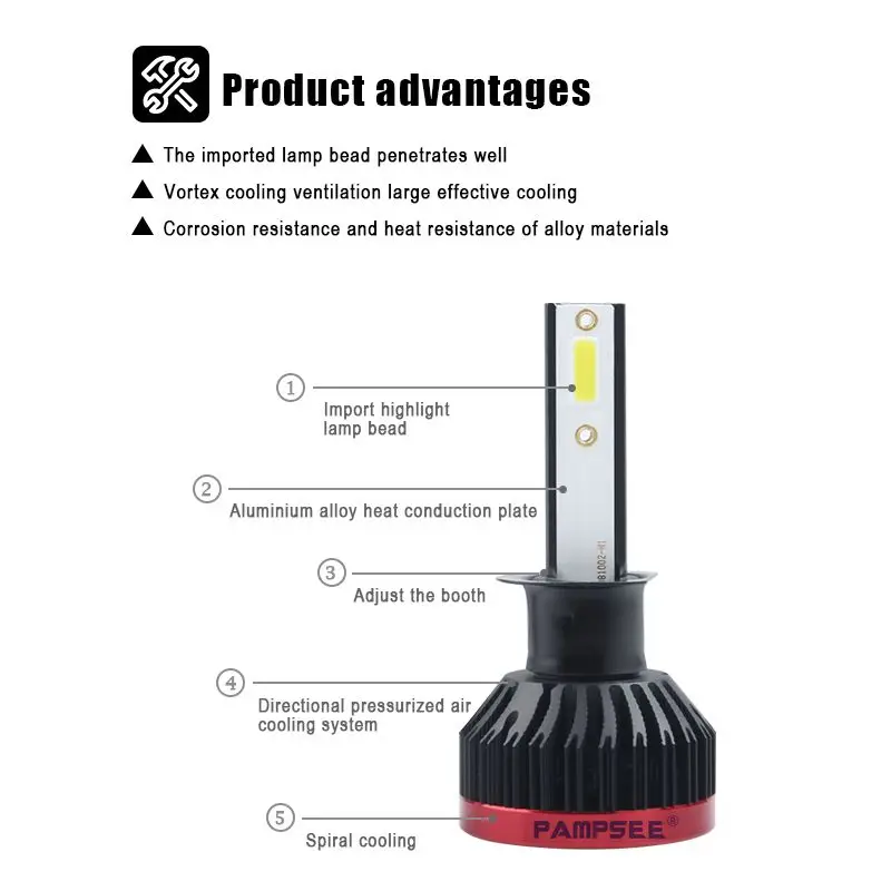 PAMPSEE P6 H4 H7 H11 H1 Автомобильные светодиодные лампы для фар 80 Вт LED 9005 9006 HB4 H3 COB фары 6000K