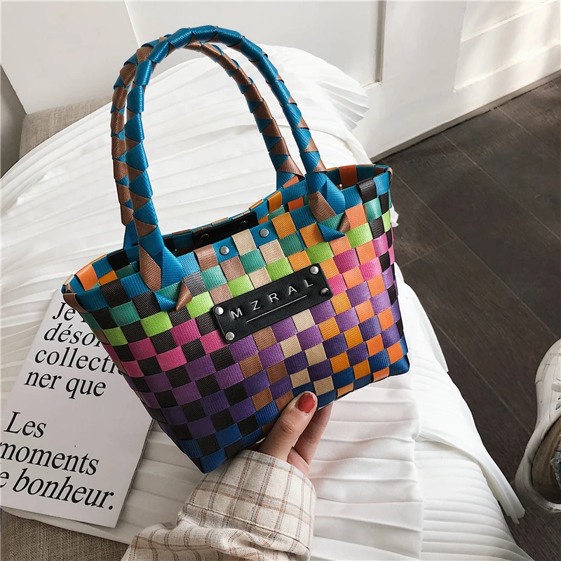 

New 2019 Summer Basket Fashion Woven Handbag Panelled Ladies Totes Shopping Bags Women Purse and Handbags