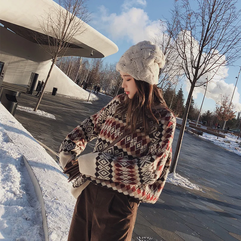 

2019 MISHOW Autumn winter vintage sweater for women causal Christmas style around neck long sleeve knitting sweater MX18D5406