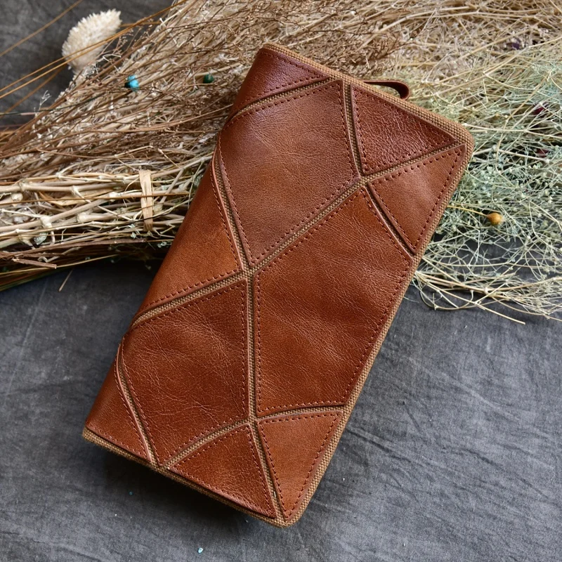 

Luxury Handmade 100% Genuine Cowhide Leather Portomonee Vintage Men Wallet phone Wallet Long Clutch with Coin Purse Pocket Rfid