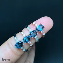 KJJEAXCMY boutique jewelry 925 sterling silver inlaid 1-Carat Natural London Blue Topaz Simple Ring simple minds london